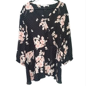 Rose + Olive floral polka-dot blouse